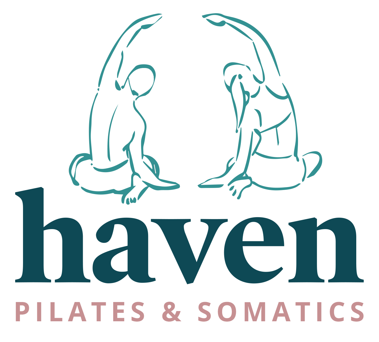 Illustrated man and woman with text Haven Pilates and Somatics